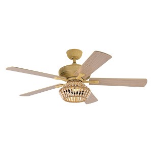 Parrot Uncle 52" Weathered Gold Natural Farmhouse Ceiling Fans with Lights and Remote Vintage Wooden Bead Fan for Living Room Bedroom - 1 of 4