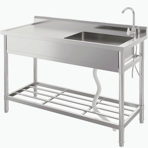 Stainless Steel Utility Sink, Free Standing Single Bowl Kitchen Sink with Faucet, Hot and Cold Water Pipe, Freestanding Commercial Sink - 1 of 4