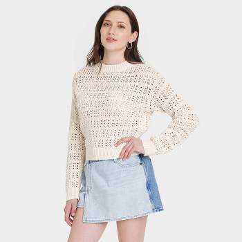 Women's Openwork Crewneck Pullover Sweater - Universal Thread™