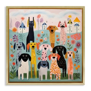 Stupell Industries Patterned Dogs in Yard Black Framed Floater Canvas Wall Art - 1 of 4