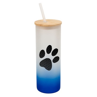 Elanze Designs Duo Diamond Puppy Dog Pawprint Wrap-Around Design 25 Ounce Frosted Gradient Glass On-The-Go Coffee Travel Skinny Tumbler Mug Cup,