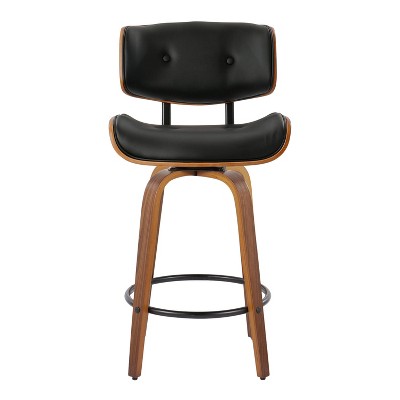 Lombardi 26" Walnut Wood and Black Swivel Counter Stools, Set of 2