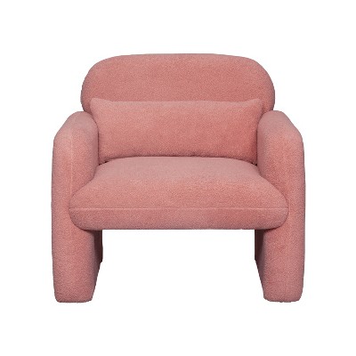 Vynxaria 22.8 Inch Modern Minimalist Accent Chairs, Gray Teddy Fleece Chairs with Armrests and Pillow, Ideal for Living Room & Bedroom
