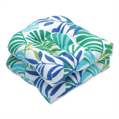 Pillow Perfect Set of 2 Islamorada Outdoor/Indoor Wicker Seat Cushions Blue/Green