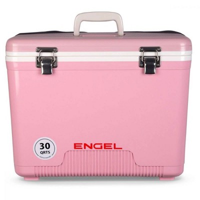 Engel 30-Quart 48 Can Portable Leak-Proof Compact Lightweight Insulated Airtight Hard Drybox Cooler for Fishing, Hunting, and Camping, Pink