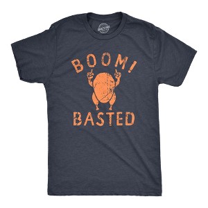 Mens Boom Basted T Shirt Funny Thanksgiving Roasted Turkey Dinner Tee For Guys - Crazy Dog Men's T Shirt - 1 of 4