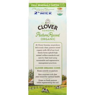Clover Sonoma Fresh Organic Pastured Raised 2% Milk - 0.5gal