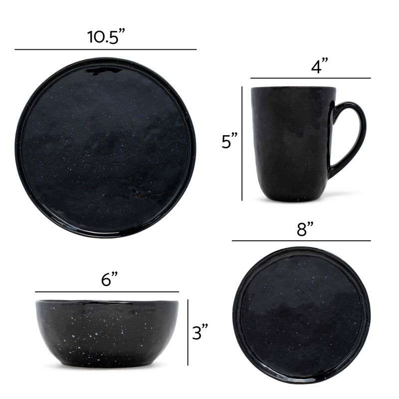 Elanze Designs Shiny Speckled Ceramic Dinnerware 16 Piece Set - Service for 4, Black, 4 of 6