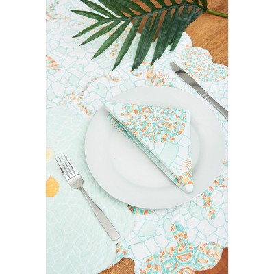 Grand Turks Cotton Quilted Round Reversible Coastal Placemat Set of 6