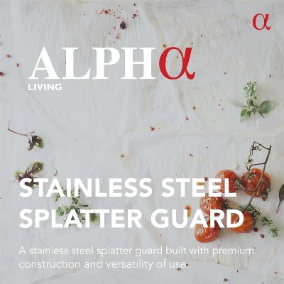 Alpha Living Splatter Guard for Frying Pan & Food Strainer and Universal Cookware 13" - Stops Hot Oil Splash - RED Handle
