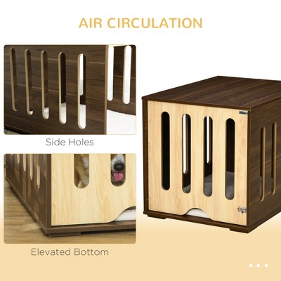Medium Brown and White Wooden Dog Crate Table