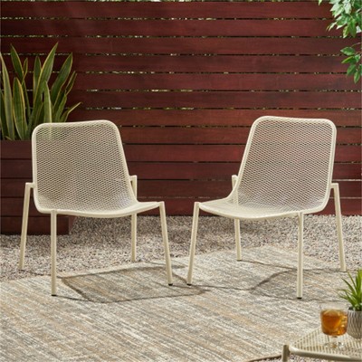 SKRAN Set of 2 Outdoor Mesh chair, Patio Iron Armless Chair with Angled Legs and Narrow Backrest for Patio, Porch, Poolside and Balcony