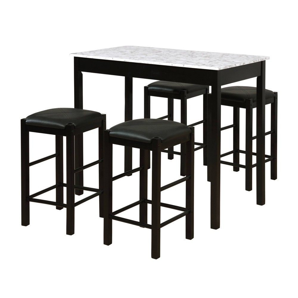 Photos - Dining Table Linon 5pc Lancer Faux Leather Backless Stools Tavern Dining Set Black  