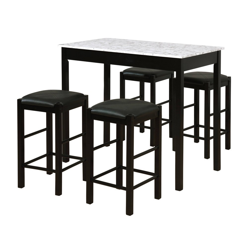 Photos - Dining Table Linon 5pc Lancer Faux Leather Backless Stools Tavern Dining Set Black - : Marble Top, Counter Height 