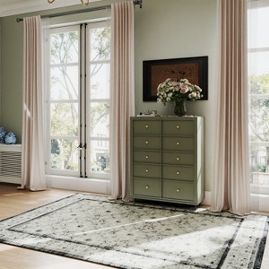 LOVEVOOK Vintage Dark Green Living Room Rug, Washable Floral Area Rugs for Bedroom Dining Room Kitchen, Stain Resistant Non-Slip Large Carpet - 1 of 4