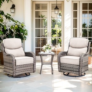Outdoor Swivel Rocker Patio Chairs of 2 with 6 Inch Thick Cushions and Side Table, Swivel Outdoor Chairs 3PCS High Back Wicker Patio Furniture Set - 1 of 4