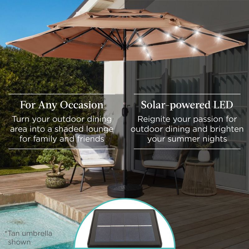 Best Choice Products 10ft 3-Tier Solar Patio Umbrella w/ 24 LED Lights, Tilt Adjustment, Easy Crank, 3 of 8