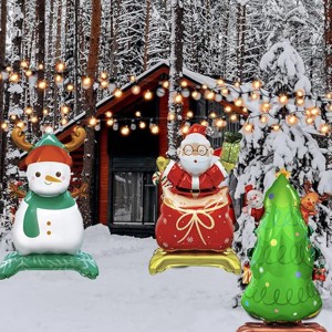 8 Packs Christmas Mylar Balloons Kit, Santa Snowman Xmas Tree Standing Foil Balloons with Base for Winter Party Birthday Decorations - 1 of 4