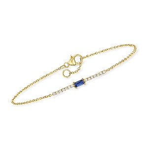Pure Collection by Ross-Simons 0.10 Carat Sapphire and .11 ct. t.w. Diamond Bar Bracelet in 14kt Yellow Gold Size 7.5 - 1 of 4