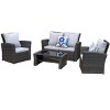 Nertpow 4-Piece Outdoor PE Rattan Wicker Patio Furniture Set with Grey Cushions - 3 of 4