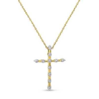 Haus of Brilliance 10K Yellow Gold Plated Silver Diamond Accent Cross Pendant Necklace