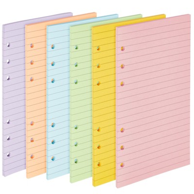 6-Pack Colored A6 Lined Binder Paper (240 Sheets/480 Pages), 6 Ring Hole  Punch Blank Loose Leaf Ruled Refill Inserts For Planner, Journal,  Notebooks, Budget Organizer