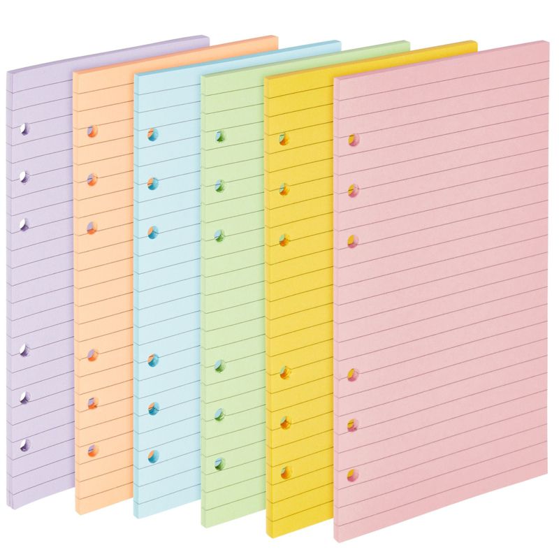 Paper Junkie 6 Pack Colored A6 Refill Paper for 6-Ring Binder, Journal, Planner, Loose Leaf Colored Lined Paper Inserts (240 Sheets/480 Pages), 1 of 9