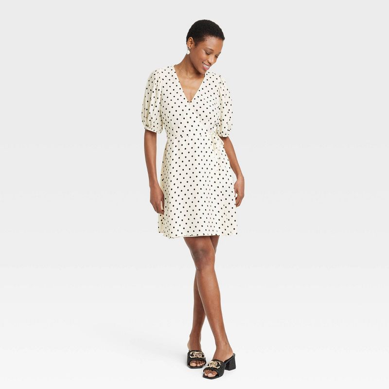 Women's Balloon Short Sleeve Mini Wrap Dress - A New Day™, 1 of 12