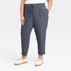 Women's High-Rise Tapered Fluid Ankle Pull-On Pants - A New Day™ Navy 4X