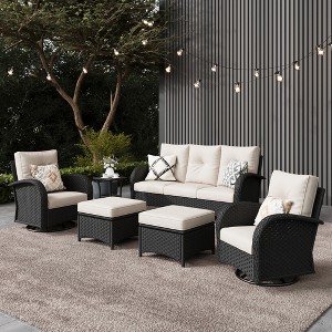 LayinSun Outdoor Patio Furniture Set, Black Rattan Wicker Sectional Swivel Rocker Chairs Sets - 1 of 4