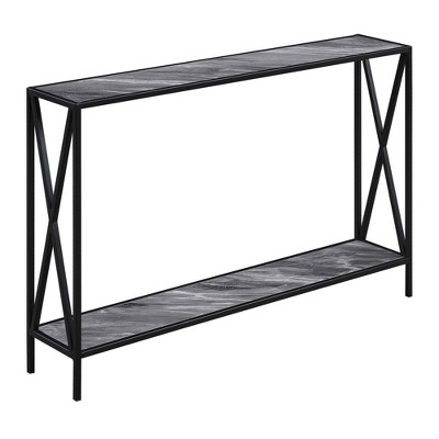 Tucson Console Table with Shelf Gray Faux Marble/Black - Breighton Home