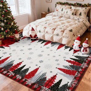 Christmas Washable Rugs for Living Room, Christmas Rugs with Xmas Tree Snowflake Pattern, Foldable Plaid Accent Rug, Soft Low Pile Carpet - 1 of 4