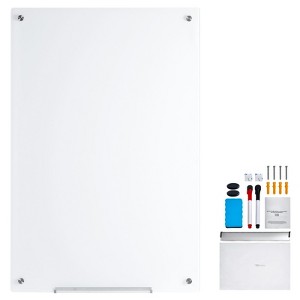 VEVOR Magnetic Glass Whiteboard, Dry Erase Board 48"x32", Wall-Mounted Large White Glassboard Frameless, with Marker Tray, an Eraser and 2 Markers - 1 of 4