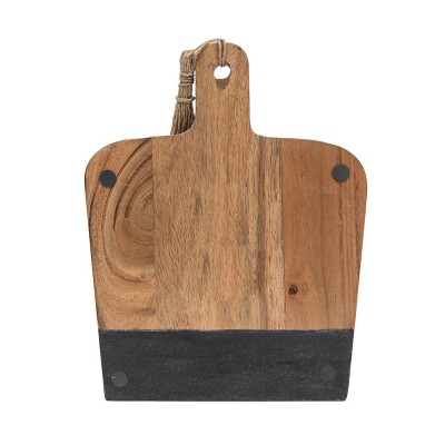 Small Black Marble and Acacia Wood Cutting Board with Jute Tassel