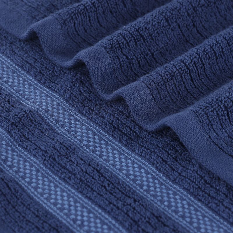 Zero Twist Cotton Ribbed Modern Geometric Border Face Towel Washcloth Set of 12 by Blue Nile Mills, 4 of 9