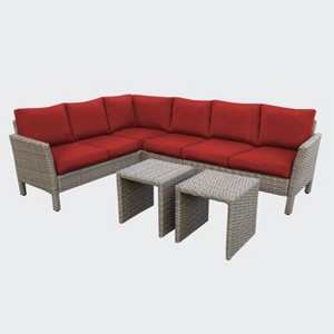 Leisure Made Canton 6pc Wicker Sectional in Red Fabric - 1 of 4