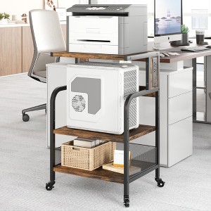 Under Desk Printer Stand with Wheels, 3-Tier Printer Table with Storage Shelves, Printer Cart with Power Outlets for Home Office - 1 of 4