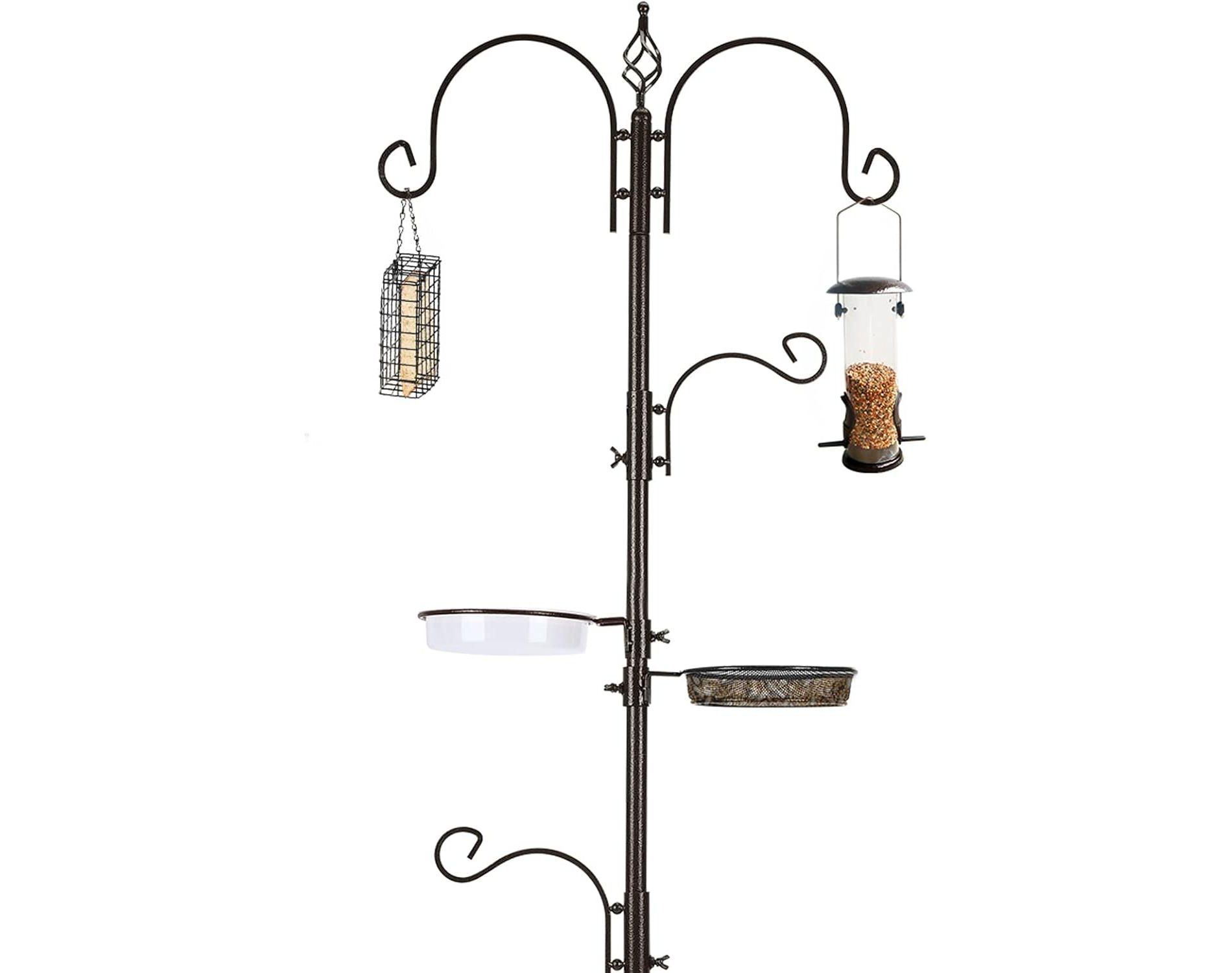 Snynuxx Deluxe Bird Feeding Station Kit With Multi Feeder Hanging Pole, Metal Suet Feeder, Mesh Tray for Attracting Wild Birds and Planter Hanger