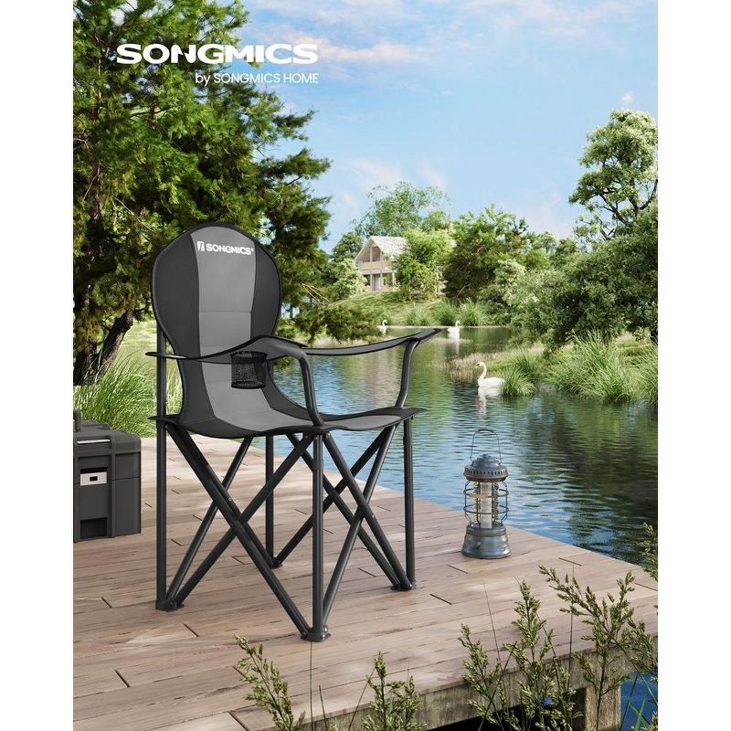 SONGMICS Folding Camping Chair, with Comfortable Sponge Seat, Cup Holder, Heavy Duty Structure, Outdoor Picnic Chair, Grey and Black, 2 of 9