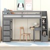 PAGED Simple Wooden Loft Bed Bunk Bed with Desk, Twin Size Bed Frame with 4 Drawers, 3 Shelves, Storage Stairs and Guardrail for Bedroom - 2 of 4