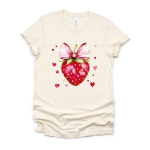 Coquette Strawberry Hearts Watercolor - Women's Short Sleeve Graphic T-Shirt - 1 of 4