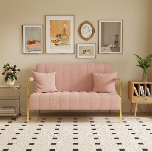59-Inch Teddy Fleece Loveseat Sofa, Modern Soft Fabric Comfy Sofa With 4 Metal Legs, Comfortable Armrest - 1 of 4