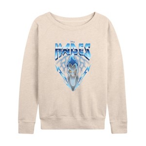 Women's - Disney Villains - Hades Glam Rock Lightweight French Terry Wide Neck Long Sleeve Shirt - 1 of 4