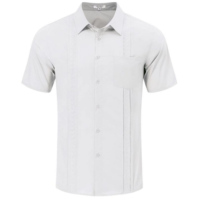 Men's Cotton Linen Shirt Short Sleeve Cuban Guayabera Casual Summer Beach Button Down Shirts with Pocket, 5 of 7