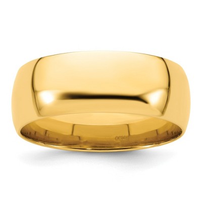 Black Bow Jewelry 7mm or 8mm 14K Yellow Gold Lightweight Domed Comfort Fit Band