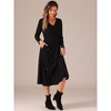Allegra K Women's V Neck Long Sleeve High Waist Button Flowy A-Line Midi Dress - 3 of 4