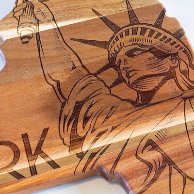 New York State Shaped Acacia Wood Cutting Board with Laser Engraving