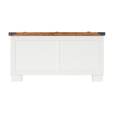 White and Rustic Oak Square Wood Coffee Table with Storage