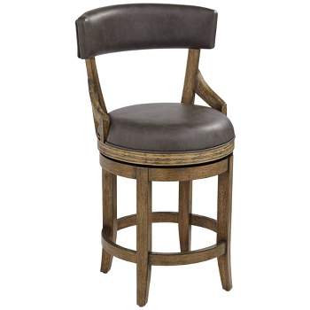 55 Downing Street Wood Swivel Bar Stool Smoke 24" High Rustic Vintage Gray Faux Leather Cushion Backrest Footrest for Kitchen Counter Island Home Shed