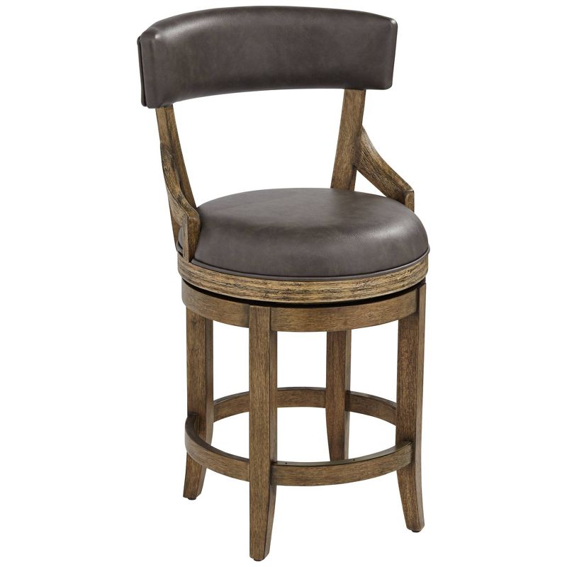 55 Downing Street Wood Swivel Bar Stool Smoke 24" High Rustic Vintage Gray Faux Leather Cushion Backrest Footrest for Kitchen Counter Island Home Shed, 1 of 10